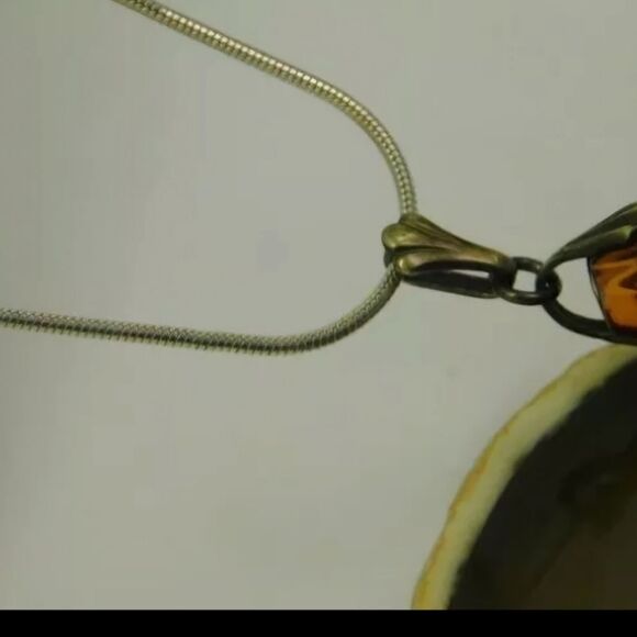 Artisan 925 Chunky Cognac Amber Statement Pendant Necklace 20.1g - Picture 5 of 6